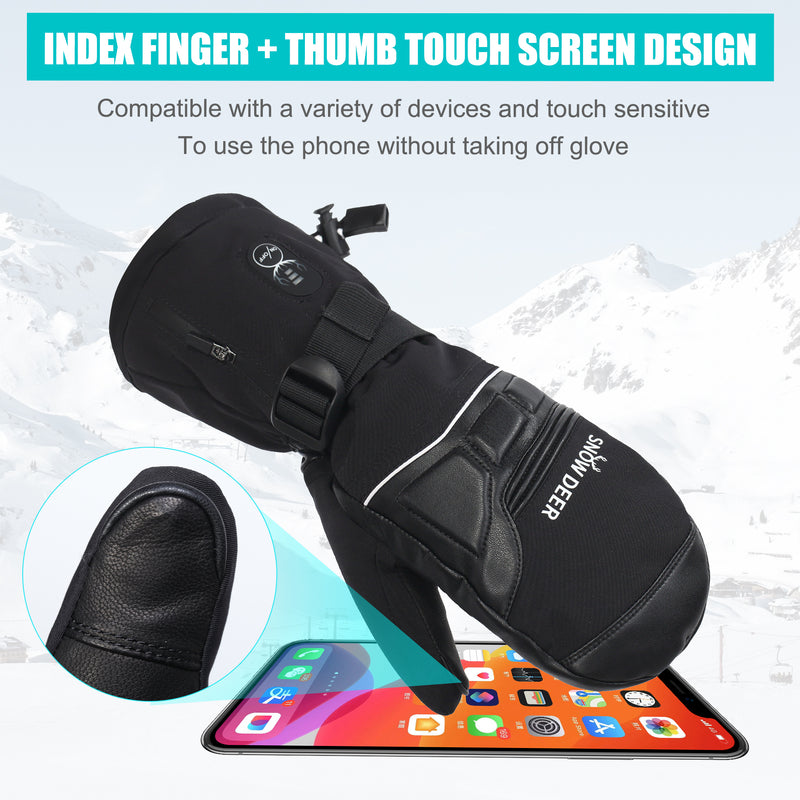 Load image into Gallery viewer, SNOW DEER Heated Mittens for Men and Women Waterproof Ski Gloves with Touchscreen 7.4V 2200mAh Battery Gloves Electric Rechargeable Thermal Mittens for Hands Warm
