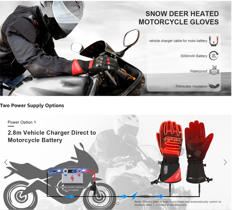 Load image into Gallery viewer, SNOW DEER Heated Motorcycle Gloves,7.4V 3000MAH Electric Rechargeable Battery Waterproof Riding Gloves Men Women for Winter Biking Cycling Ski Snow Insulated Glove Hand Warmer Moto Gloves