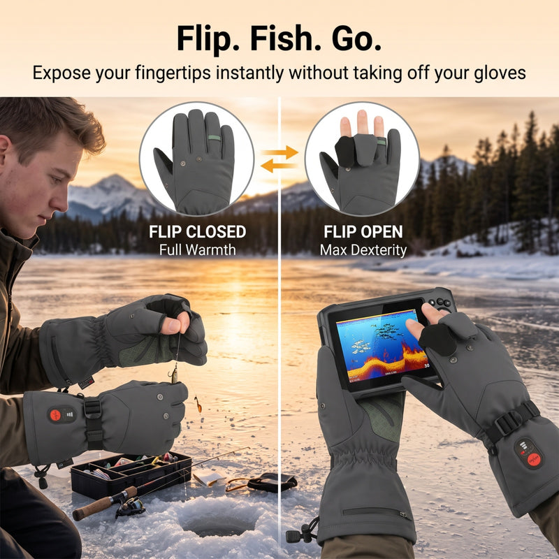 Load image into Gallery viewer, SNOW DEER Heated Fishing Gloves for Men Women, 10s Fast Heating Gloves with 3M Thinsulate Insulation, 3 Temperature Settings Waterproof Touchscreen Gloves for Winter Outdoor Fishing Hunting Hiking