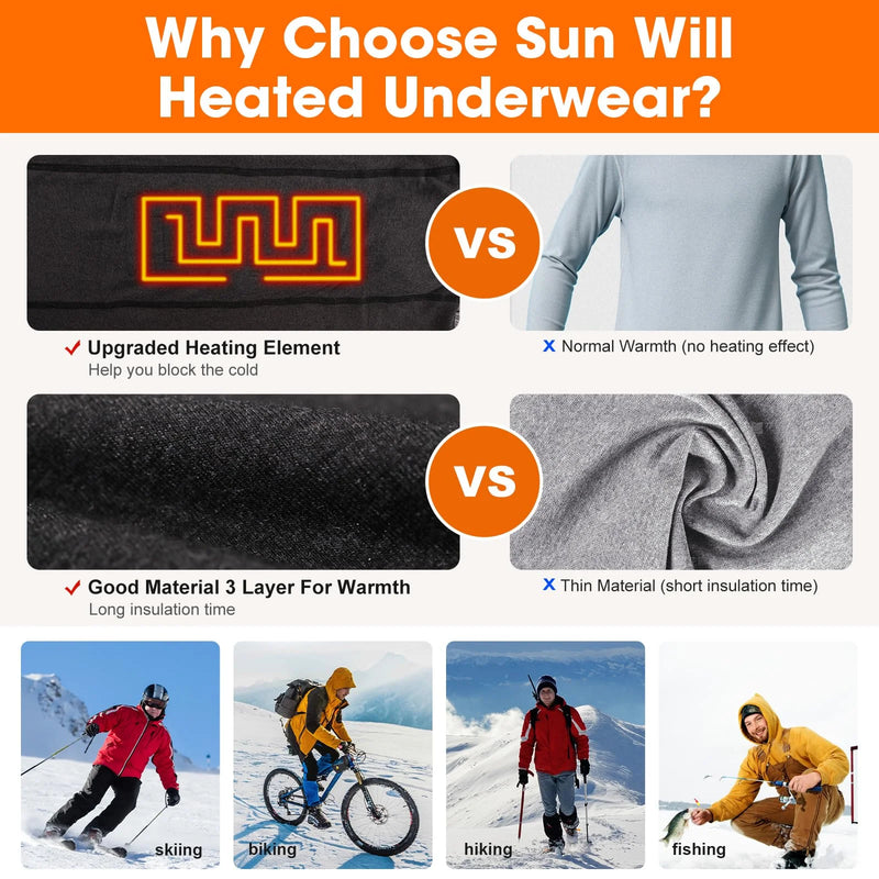 Load image into Gallery viewer, SNOW DEER Men's Heated Thermal Underwear Set - Rechargeable, 3 Heat Settings, Winter Warmth for Outdoor & Indoor