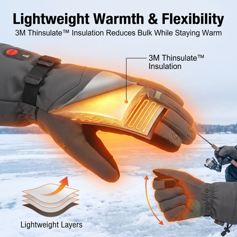 Load image into Gallery viewer, SNOW DEER Heated Fishing Gloves for Men Women, 10s Fast Heating Gloves with 3M Thinsulate Insulation, 3 Temperature Settings Waterproof Touchscreen Gloves for Winter Outdoor Fishing Hunting Hiking