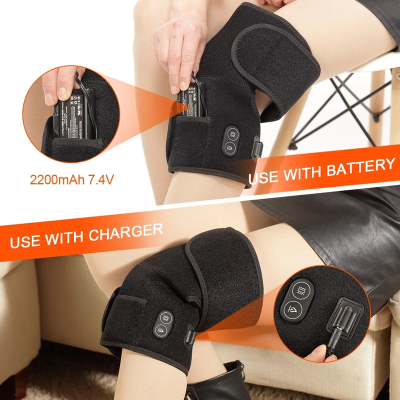 Load image into Gallery viewer, Snow Deer Heated Knee Brace Wrap 3 Adjustable 7.4V 2200mAh Lithium Battery Vibration Knee Massager with Heating Pad for Knee Pain Join Pain Relief