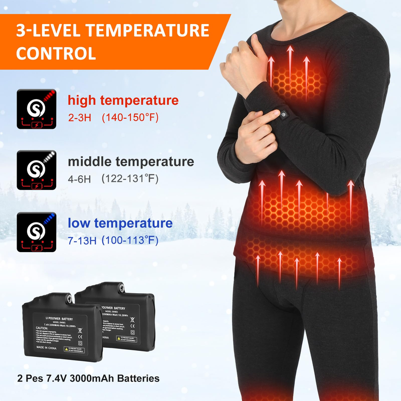 Load image into Gallery viewer, SNOW DEER Men's Heated Thermal Underwear Set - Rechargeable, 3 Heat Settings, Winter Warmth for Outdoor & Indoor