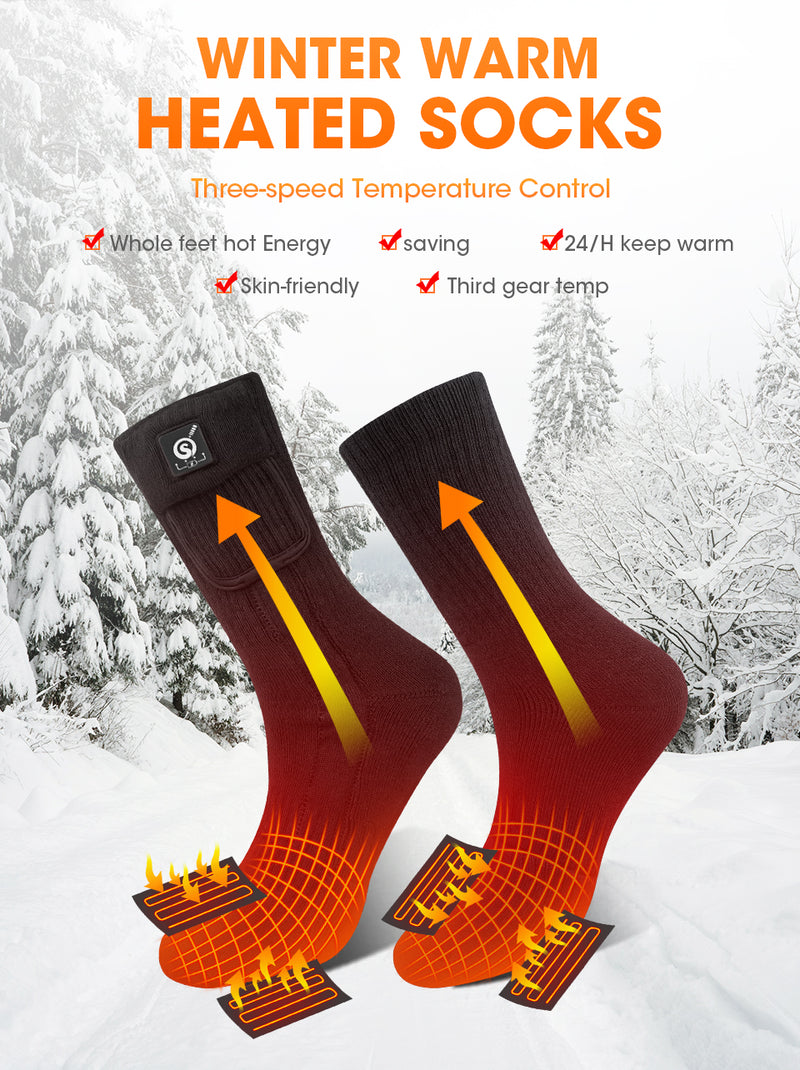 Load image into Gallery viewer, SNOW DEER Heated Socks, Rechargeable Electric Socks with 3 Heat Settings, 10 Hours Heating time Winter Foot Warmers with Large Capacity Batteries for Men/Women