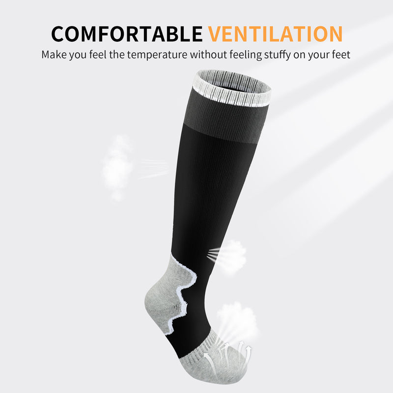 Load image into Gallery viewer, SNOW DEER Heated Socks for Men Women, 2200mAh Rechargeable Electric Heated Socks Foot Warmers 3 Heating Settings Winter Warm Thermo Sock with 2 Battery for Skiing Hiking Camping Running Fishing