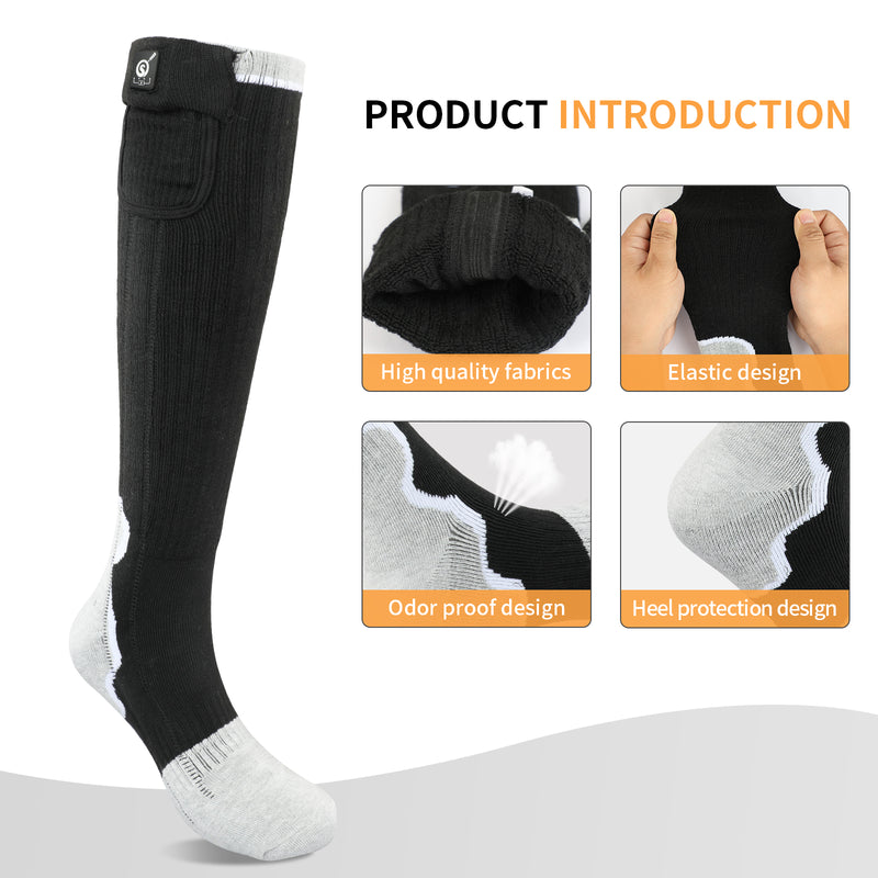 Load image into Gallery viewer, SNOW DEER Heated Socks for Men Women, 2200mAh Rechargeable Electric Heated Socks Foot Warmers 3 Heating Settings Winter Warm Thermo Sock with 2 Battery for Skiing Hiking Camping Running Fishing