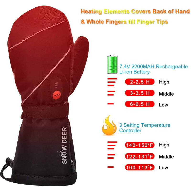 Load image into Gallery viewer, SNOW DEER Heated Mittens Gloves Men Women - 7.4V 2200MAH Electric Rechargeable Battery Gloves for Winter Skiing Skating Snow Camping Hiking Heated Hand Warmer Gloves