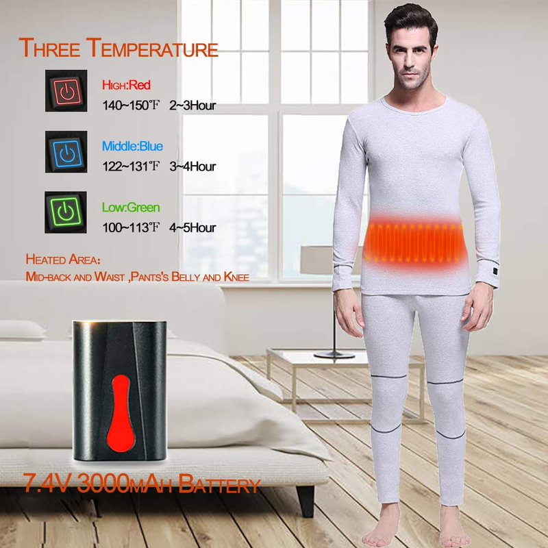 Load image into Gallery viewer, SNOW DEER Men's Heated Thermal Underwear Set - Rechargeable, 3 Heat Settings, Winter Warmth for Outdoor & Indoor