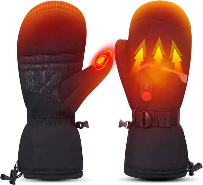 Snow Deer Heated Mittens Gloves for Men Women, Palm & Handback Heated Rechargeable Electric Ski Snow Mitts with 7.4V 2200mAh Battery for Winter Skating Camping Hunting Hiking Running