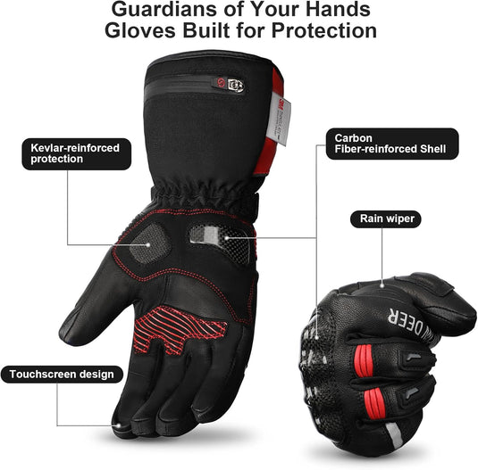 SNOW DEER Heated Motorcycle Gloves,7.4V 3000MAH Electric Rechargeable Battery Waterproof Riding Gloves Men Women for Winter Biking Cycling Ski Snow Insulated Glove Hand Warmer Moto Gloves