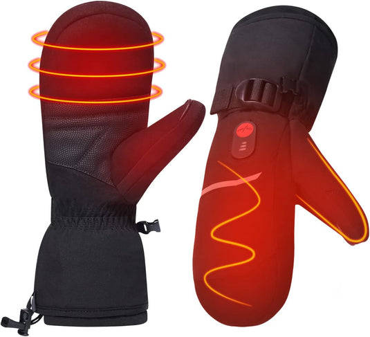 Snow Deer Heated Mittens Gloves for Men Women, Palm & Handback Heated Rechargeable Electric Ski Snow Mitts with 7.4V 2200mAh Battery for Winter Skating Camping Hunting Hiking Running