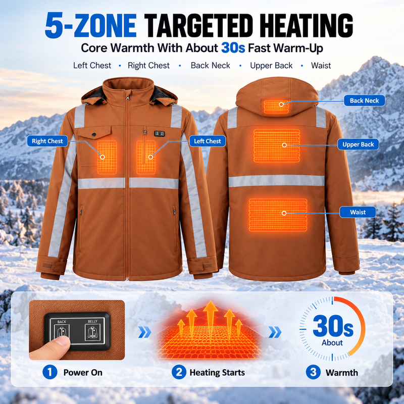 Load image into Gallery viewer, SNOW DEER Heated Work Jacket for Men, High Visibility Night Safety Heating Jacket with 5 Heating Zones, 6000mAh Rechargeable Battery, 3 Temperature Levels, for Outdoor Work Winter
