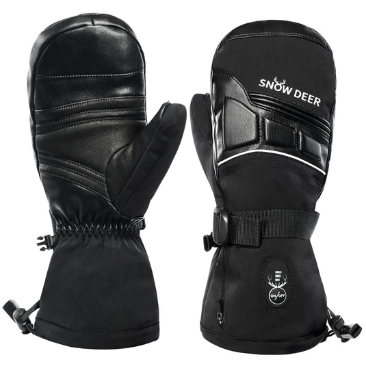 SNOW DEER Heated Mittens for Men and Women Waterproof Ski Gloves with Touchscreen 7.4V 2200mAh Battery Gloves Electric Rechargeable Thermal Mittens for Hands Warm