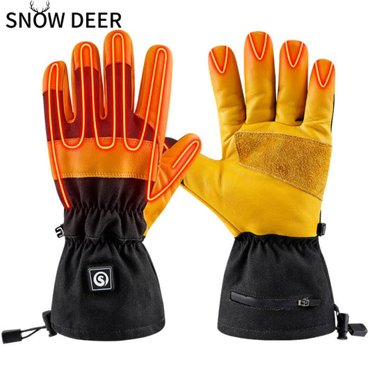 SNOW DEER Heated Work Gloves for Winter – Cow Leather Multipurpose Gloves with 3 Heat Settings, Touchscreen, Waterproof for Construction, Mining, Outdoor Jobs