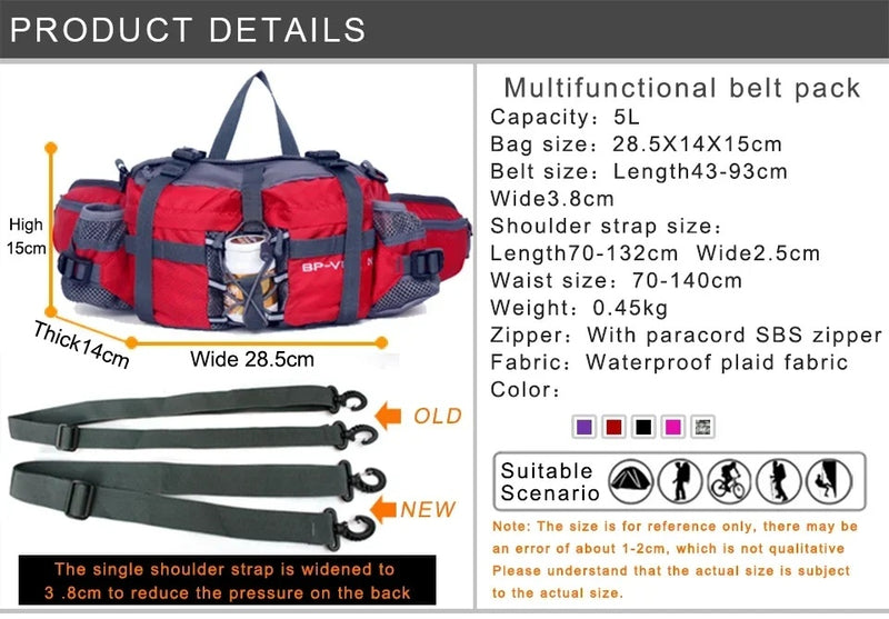 Load image into Gallery viewer, Portable Outdoor Sports Waist Pack 5L Waterproof Hiking Shoulder Bag Cycle Camping Travel Men Women Unisex Waterproof Waist Bag
