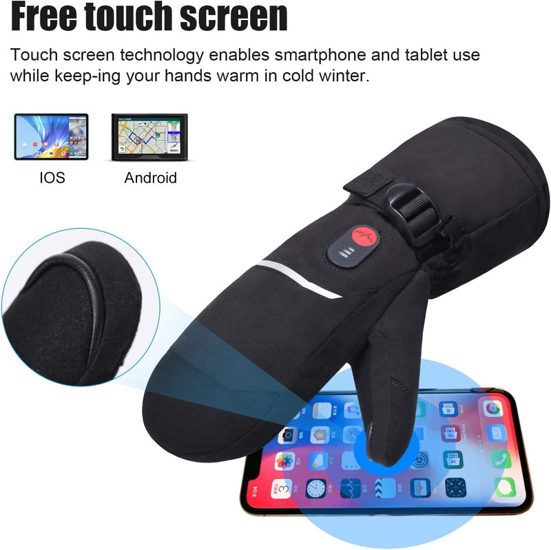 Load image into Gallery viewer, Snow Deer Heated Mittens Gloves for Men Women, Palm &amp; Handback Heated Rechargeable Electric Ski Snow Mitts with 7.4V 2200mAh Battery for Winter Skating Camping Hunting Hiking Running
