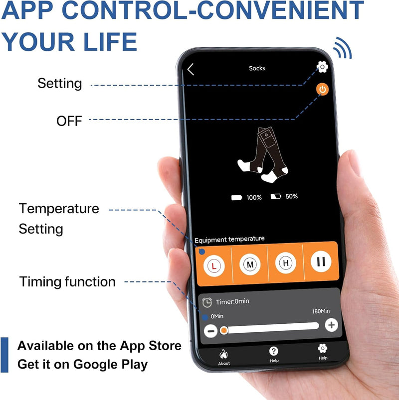 Load image into Gallery viewer, SNOW DEER Heated Socks, APP Control Electric Heated Socks for Men Women, Rechargeable Battery Powered Warm Socks, Washable Thermal Socks Foot Warmer for Winter Hunting Skiing Hiking Camping

