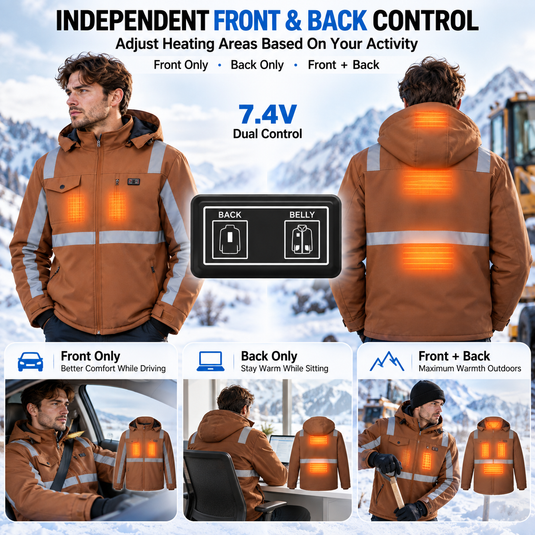 SNOW DEER Heated Work Jacket for Men, High Visibility Night Safety Heating Jacket with 5 Heating Zones, 6000mAh Rechargeable Battery, 3 Temperature Levels, for Outdoor Work Winter