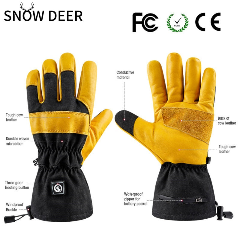 Load image into Gallery viewer, SNOW DEER Heated Work Gloves for Winter – Cow Leather Multipurpose Gloves with 3 Heat Settings, Touchscreen, Waterproof for Construction, Mining, Outdoor Jobs
