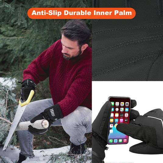 SNOW DEER Rechargeable Heated Gloves for Men & Women | 4400mAh Large Battery | 3-Level Temp Control, Touchscreen & Waterproof | Warm for Skiing, Cycling, Hiking, Winter Outdoor Activities