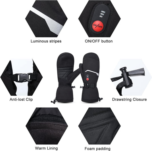Snow Deer Heated Mittens Gloves for Men Women, Palm & Handback Heated Rechargeable Electric Ski Snow Mitts with 7.4V 2200mAh Battery for Winter Skating Camping Hunting Hiking Running