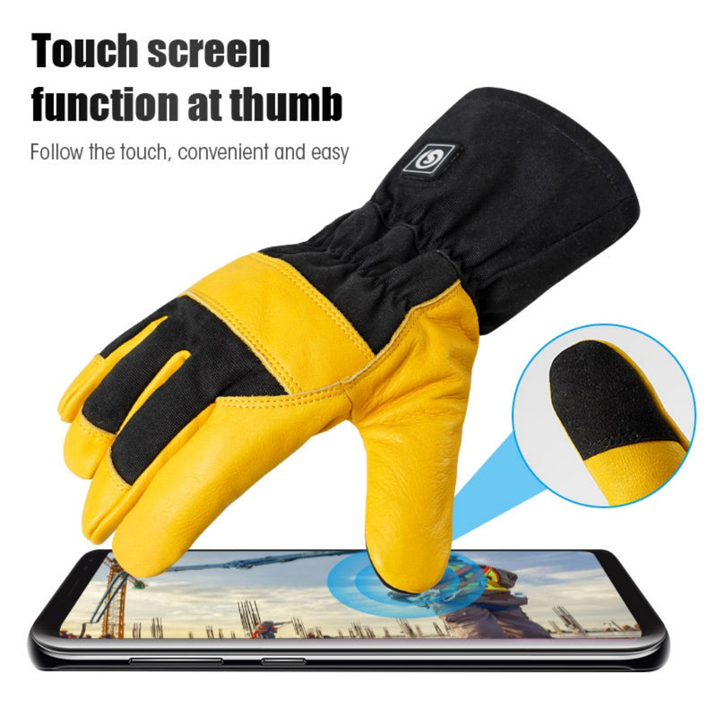Load image into Gallery viewer, SNOW DEER Heated Work Gloves for Winter – Cow Leather Multipurpose Gloves with 3 Heat Settings, Touchscreen, Waterproof for Construction, Mining, Outdoor Jobs
