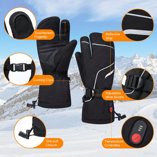 SNOW DEER Heated Mittens for Men and Women, Rechargeable Heated Gloves with Touchscreen 7.4V 2200mAh Battery Waterproof Ski Gloves for Skiing Snowboarding Camping Hiking