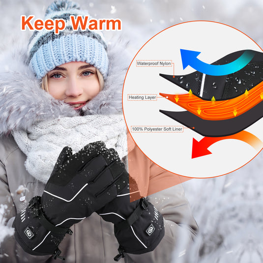SNOW DEER Rechargeable Heated Gloves for Men & Women | 4400mAh Large Battery | 3-Level Temp Control, Touchscreen & Waterproof | Warm for Skiing, Cycling, Hiking, Winter Outdoor Activities