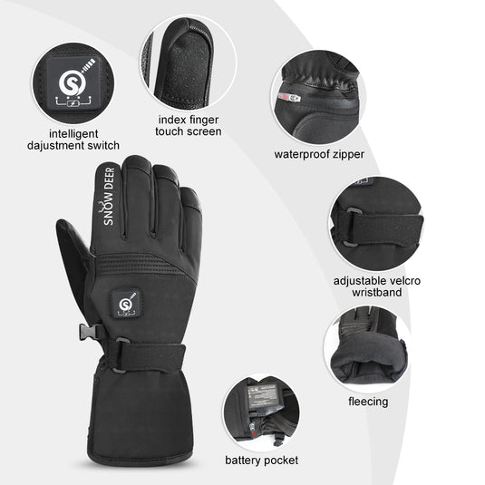 SNOW DEER Rechargeable Heated Gloves for Men & Women - 7.4V 2200mAh Battery, Waterproof, Touchscreen - Ideal for Skiing, Cycling, Hunting & Winter Adventures