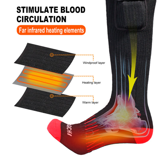 SNOW DEER Heated Socks for Winter Sports - 3 Temp Levels,100% Cotton, Blood Circulation, Ideal for Skiing/Hiking/Camping