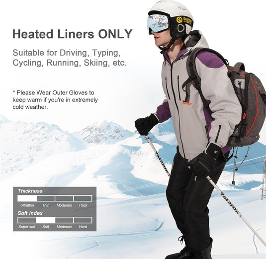 SNOW DEER Heated Glove Liners,Electric Heated Thin Gloves with Remaining Power Display,Rechargeable Hand Warmers,Suitable for Winter Driving,Typing,Running