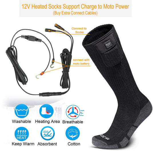 SNOW DEER Heated Socks for Winter Sports - 3 Temp Levels,100% Cotton, Blood Circulation, Ideal for Skiing/Hiking/Camping