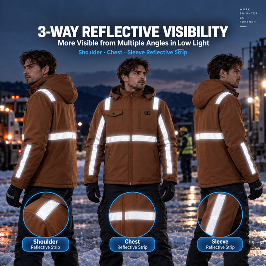 SNOW DEER Heated Work Jacket for Men, High Visibility Night Safety Heating Jacket with 5 Heating Zones, 6000mAh Rechargeable Battery, 3 Temperature Levels, for Outdoor Work Winter
