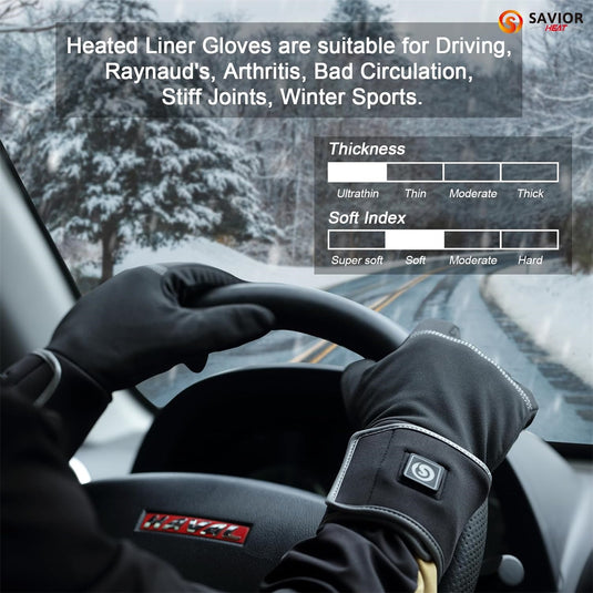 SNOW DEER Heated Glove Liners,Electric Heated Thin Gloves with Remaining Power Display,Rechargeable Hand Warmers,Suitable for Winter Driving,Typing,Running