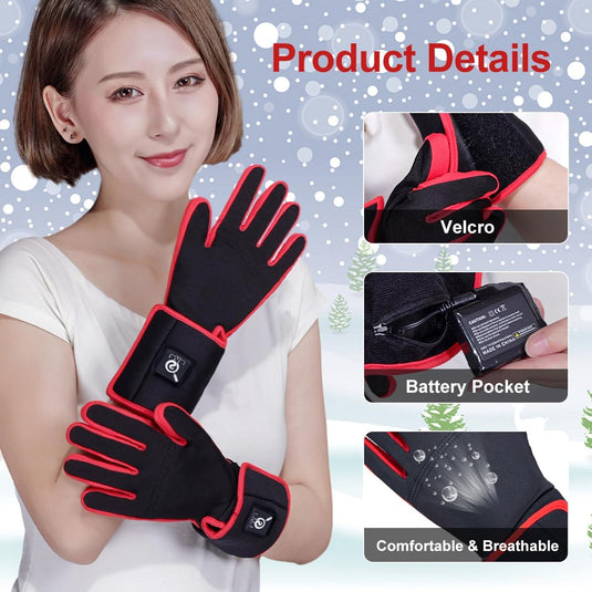 SNOW DEER Heated Glove Liners for Men Women, Rechargeable Battery Electric Heated Gloves, Winter Warm Glove Liners, Thin Gloves Riding Ski Snowboarding Hiking Cycling Hand Warmers