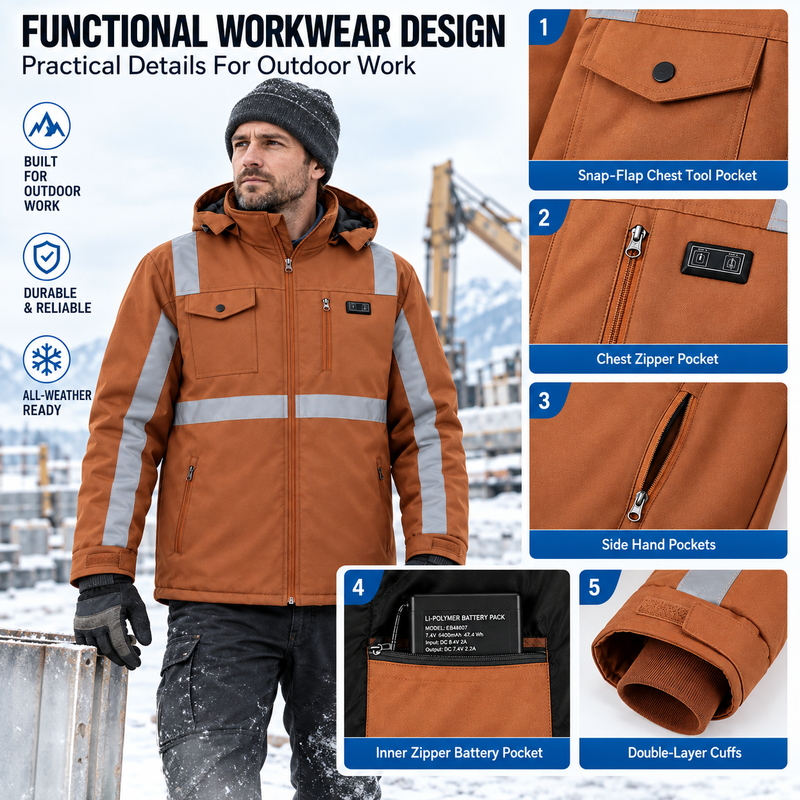 Load image into Gallery viewer, SNOW DEER Heated Work Jacket for Men, High Visibility Night Safety Heating Jacket with 5 Heating Zones, 6000mAh Rechargeable Battery, 3 Temperature Levels, for Outdoor Work Winter
