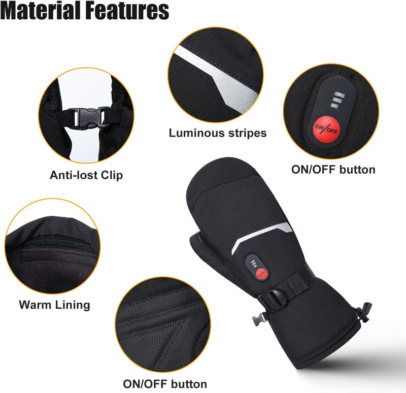 Load image into Gallery viewer, Snow Deer Heated Mittens Gloves for Men Women, Palm &amp; Handback Heated Rechargeable Electric Ski Snow Mitts with 7.4V 2200mAh Battery for Winter Skating Camping Hunting Hiking Running
