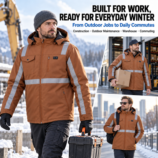 SNOW DEER Heated Work Jacket for Men, High Visibility Night Safety Heating Jacket with 5 Heating Zones, 6000mAh Rechargeable Battery, 3 Temperature Levels, for Outdoor Work Winter