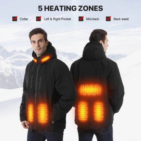 SNOW DEER Heated Jacket for Men & Women – 5 Heating Zones, 3 Temp Levels, Waterproof Windproof Heated Coat with 7.4V 5000mAh Battery for Winter Outdoor Activities