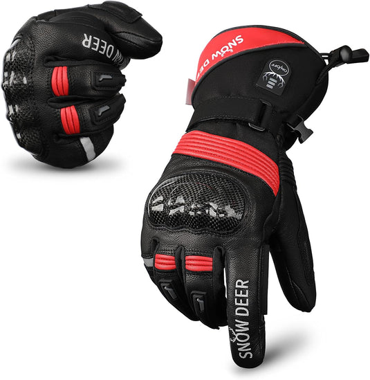 SNOW DEER Heated Motorcycle Gloves,7.4V 3000MAH Electric Rechargeable Battery Waterproof Riding Gloves Men Women for Winter Biking Cycling Ski Snow Insulated Glove Hand Warmer Moto Gloves