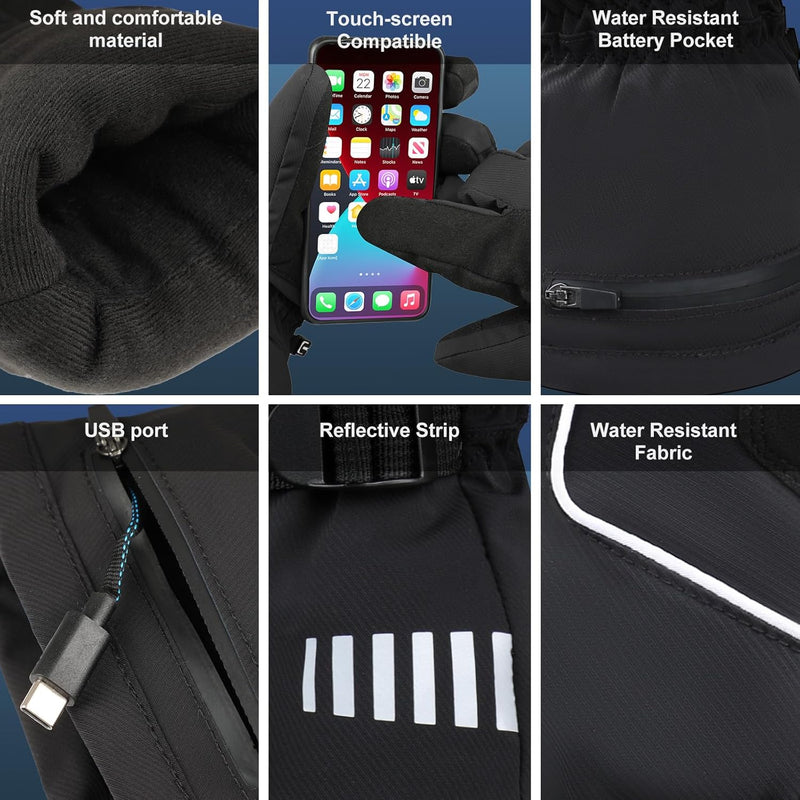 Load image into Gallery viewer, SNOW DEER Rechargeable Heated Gloves for Men &amp; Women | 4400mAh Large Battery | 3-Level Temp Control, Touchscreen &amp; Waterproof | Warm for Skiing, Cycling, Hiking, Winter Outdoor Activities
