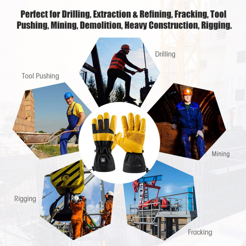 Load image into Gallery viewer, SNOW DEER Heated Work Gloves for Winter – Cow Leather Multipurpose Gloves with 3 Heat Settings, Touchscreen, Waterproof for Construction, Mining, Outdoor Jobs
