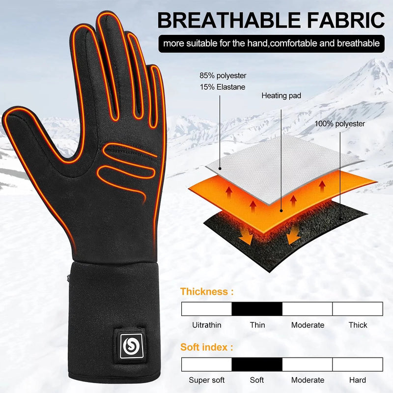 Load image into Gallery viewer, Snow Deer Heated Gloves, Battery Electric Heated Glove Liners for Men Women Ultra-Thin Hand Warmers Rechargeable Touchscreen Winter Gloves for Hiking Ski Riding Cycling, Black

