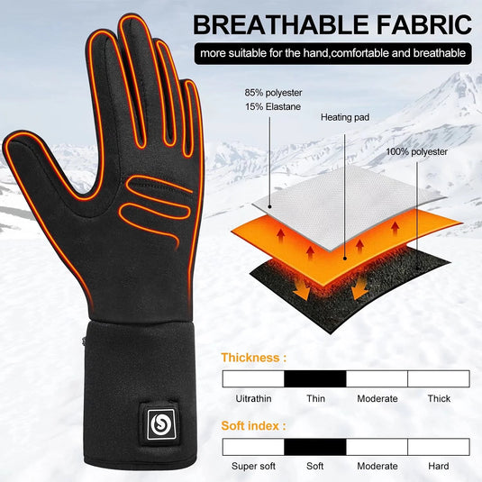Snow Deer Heated Gloves, Battery Electric Heated Glove Liners for Men Women Ultra-Thin Hand Warmers Rechargeable Touchscreen Winter Gloves for Hiking Ski Riding Cycling, Black