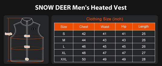 SNOW DEER Heated Vest for Men, Electric Rechargeable Vest with Carbon Fiber Heating, Waterproof, Ideal for Winter Activities