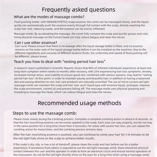 Red Light Scalp Massager Comb | 3 Modes, Waterproof, Rechargeable | Relaxation & Scalp Care Tool