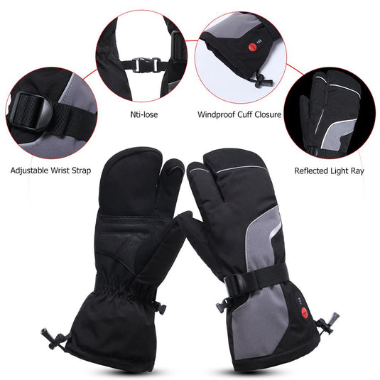SNOW DEER Heated Ski Mittens 3-Finger Gloves Electric Rechargeable Battery Mitts for Men Women Kids Winter Snowboard Motorcycle Skating Camping Hunting