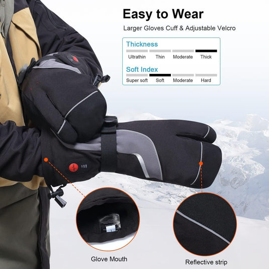 SNOW DEER Heated Ski Mittens 3-Finger Gloves Electric Rechargeable Battery Mitts for Men Women Kids Winter Snowboard Motorcycle Skating Camping Hunting
