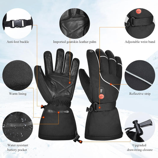 SNOW DEER Heated Gloves for Men Women Rechargeable Heated Ski Gloves Touchscreen Waterproof Electric Heated Fishing Gloves for Winter Outdoor Work Skiing Hiking Camping Raynaud Riding