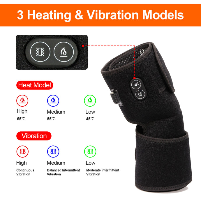 SNOW DEER Heated Knee Brace with Vibration Massage - 3 Heating & 3 Vibration Modes, 7.4V 2200mAh Battery, Relief for Knee Pain, Muscle Stiffness, Arthritis